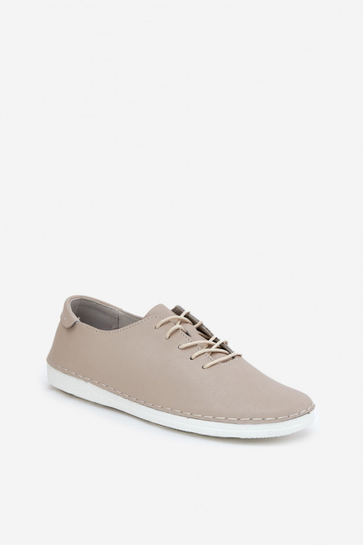 Laced Shoes Made Of Natural Leather D&A LR51-645 Beige