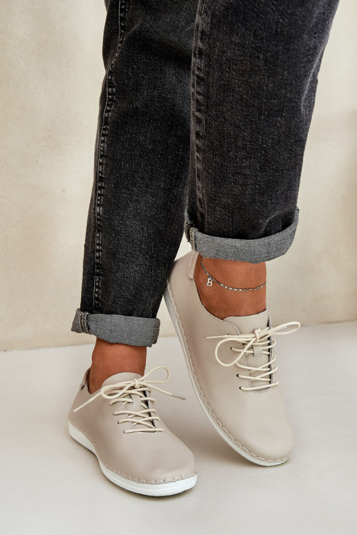 Laced Shoes Made Of Natural Leather D&A LR51-645 Beige