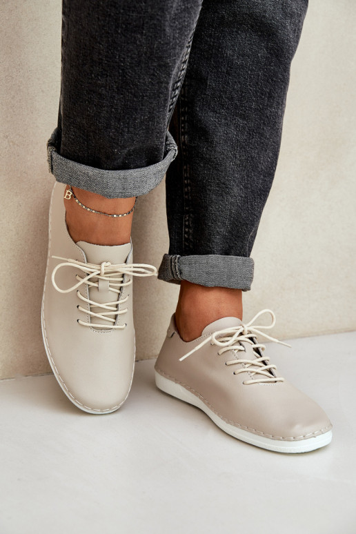 Laced Shoes Made Of Natural Leather D&A LR51-645 Beige