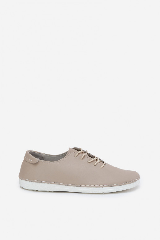 Laced Shoes Made Of Natural Leather D&A LR51-645 Beige