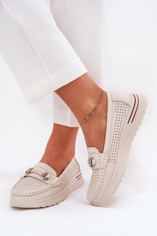 Perforated Ballet Flats Made Of Natural Leather Vinceza 95331 Beige