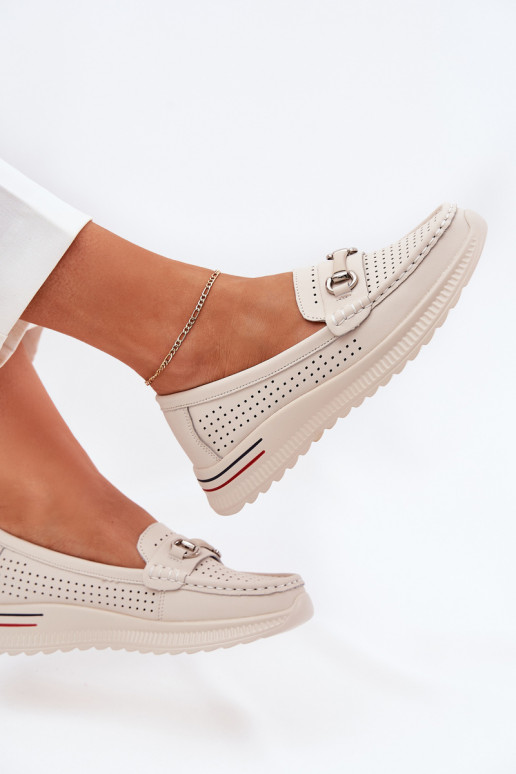 Perforated Ballet Flats Made Of Natural Leather Vinceza 95331 Beige
