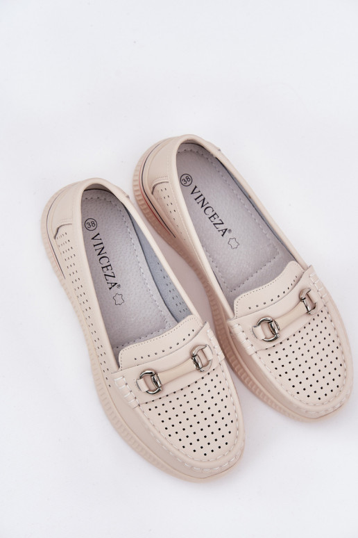 Perforated Ballet Flats Made Of Natural Leather Vinceza 95331 Beige