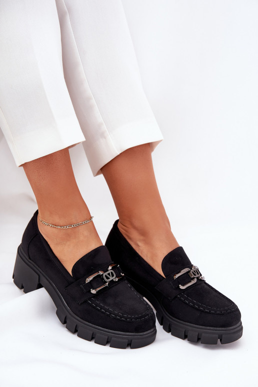 Eco Suede Women's Shoes With Decoration 39921 Black Vinceza