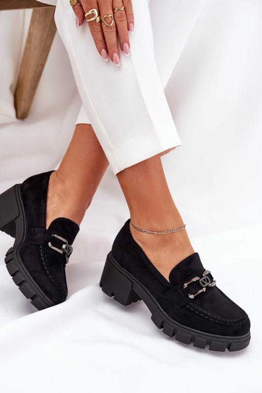 Eco Suede Women's Shoes With Decoration 39921 Black Vinceza