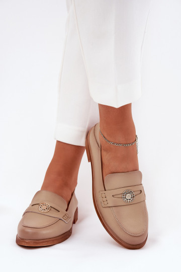 Elegant Women's Loafers Made Of Natural Leather Vinceza 18100 Beige 2