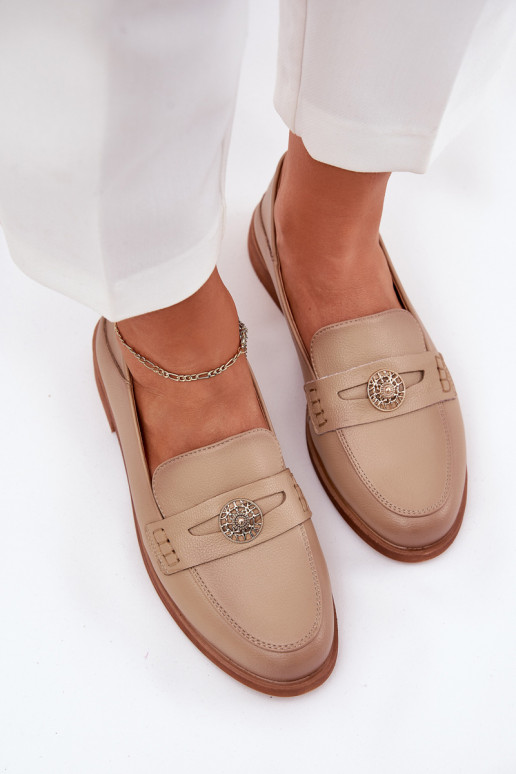 Elegant Women's Loafers Made Of Natural Leather Vinceza 18100 Beige