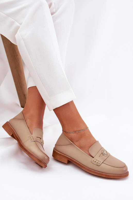 Elegant Women's Loafers Made Of Natural Leather Vinceza 18100 Beige