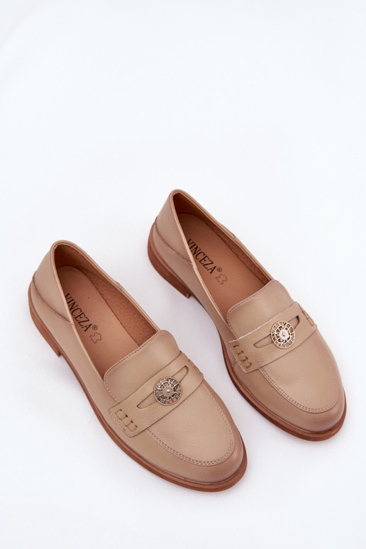 Elegant Women's Loafers Made Of Natural Leather Vinceza 18100 Beige