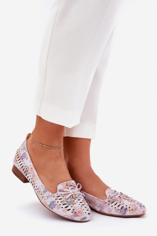 Ażurowe Baleriny Z Kokardką W Kwiaty Eko Zamszowe Multikolor Amepitrea