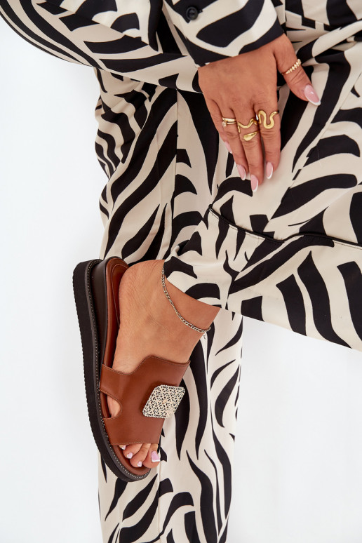 Ladies Wedge Sandals Eco Leather With Decoration Brown Sarela