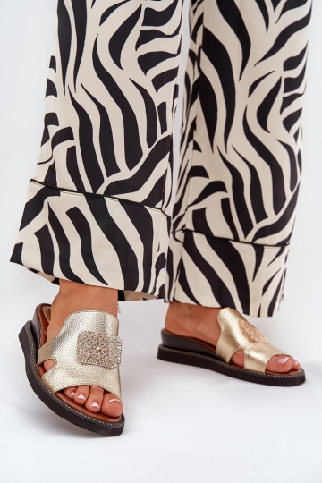 Ladies Wedge Sandals Eco Leather With Decoration Gold Sarela