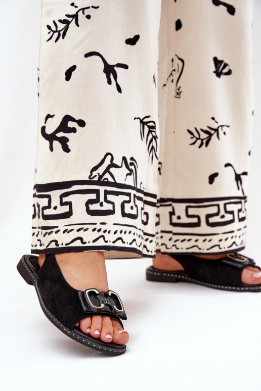 Flat Sandals With Decoration Eco Suede Black Lilria Flat Sandals With Decoration Eco Suede Black Lilria