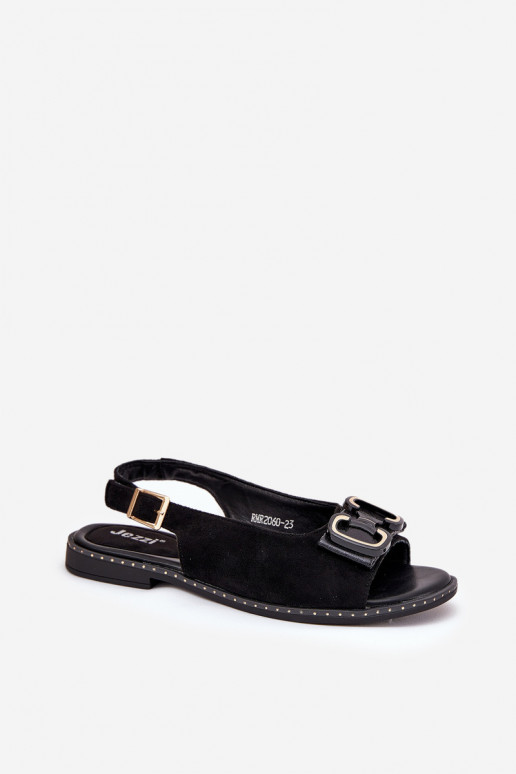 Flat Sandals With Decoration Eco Suede Black Lilria Flat Sandals With Decoration Eco Suede Black Lilria