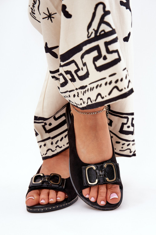 Flat Sandals With Decoration Eco Suede Black Lilria Flat Sandals With Decoration Eco Suede Black Lilria