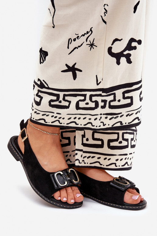 Flat Sandals With Decoration Eco Suede Black Lilria Flat Sandals With Decoration Eco Suede Black Lilria