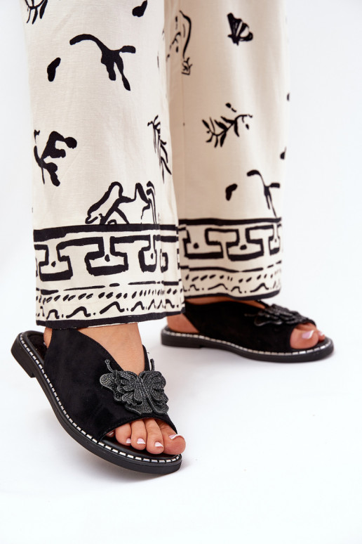 Womens sandals on flat heel with decoration black Setorina Womens sandals on flat heel with decoration black Setorina