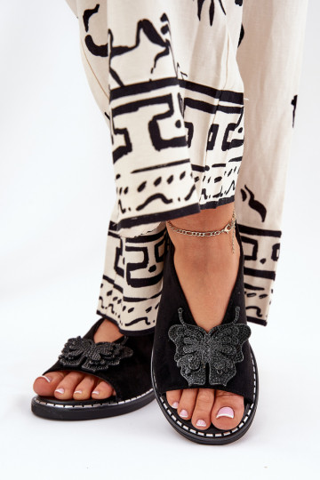 Womens sandals on flat heel with decoration black Setorina 2