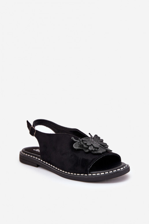 Womens sandals on flat heel with decoration black Setorina Womens sandals on flat heel with decoration black Setorina