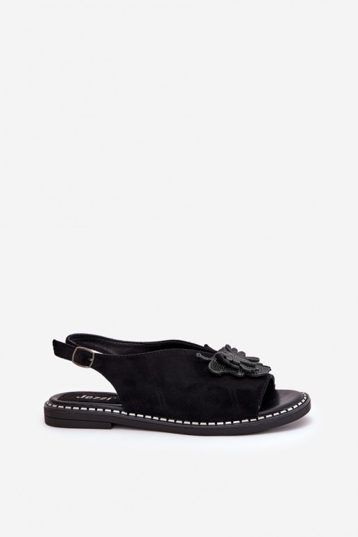 Womens sandals on flat heel with decoration black Setorina Womens sandals on flat heel with decoration black Setorina