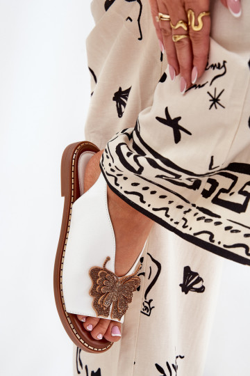 Sandały Damskie Na Płaskim Obcasie Z Ozdobą Białe Setorina 2