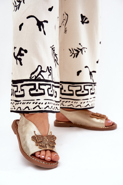 Women's sandals on flat heel with decoration gold Setorina Women's sandals on flat heel with decoration gold Setorina