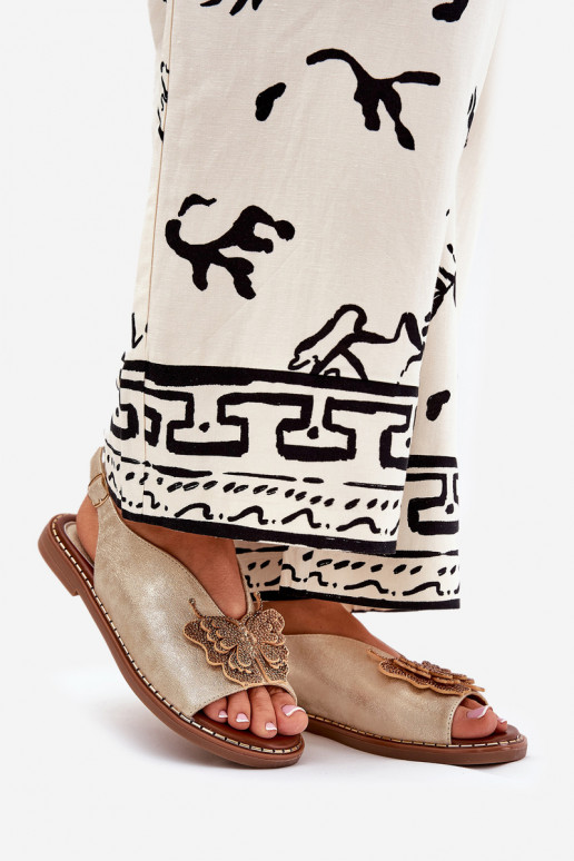 Women's sandals on flat heel with decoration gold Setorina Women's sandals on flat heel with decoration gold Setorina