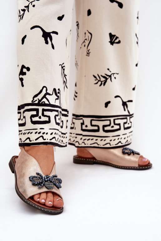 Sparkling Women's Sandals With Decoration Flat Pink Gold Russona Sparkling Women's Sandals With Decoration Flat Pink Gold Russona