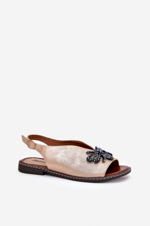 Sparkling Women's Sandals With Decoration Flat Pink Gold Russona Sparkling Women's Sandals With Decoration Flat Pink Gold Russona