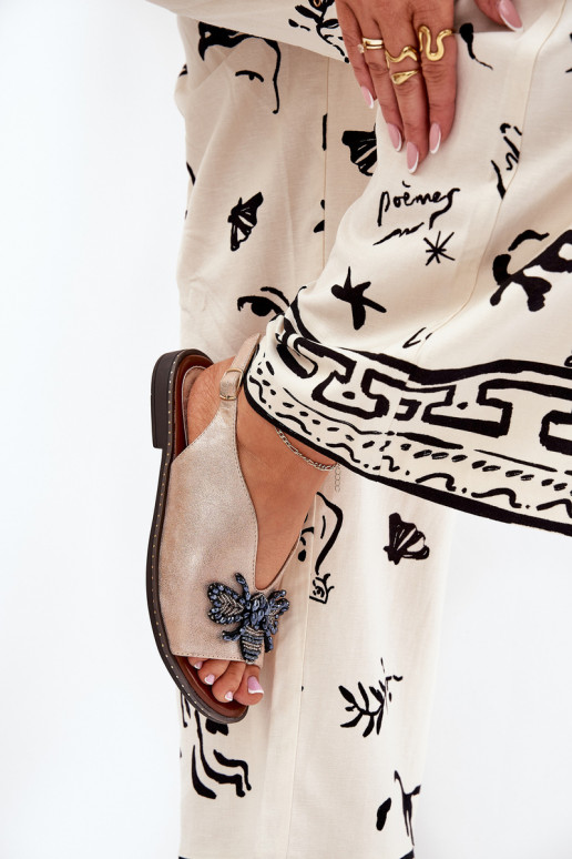 Połyskujące Sandały Damskie Z Ozdobą Płaskie Różowe Złoto Russona