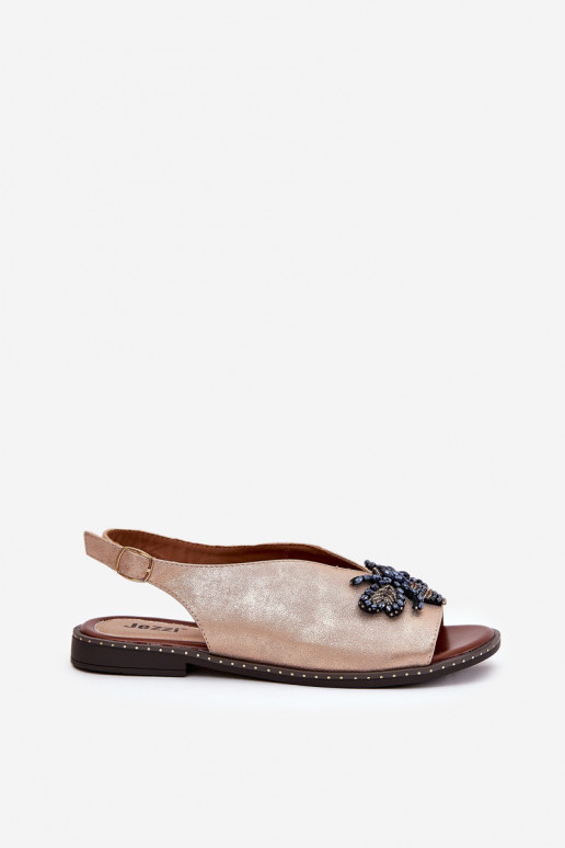 Sparkling Women's Sandals With Decoration Flat Pink Gold Russona Sparkling Women's Sandals With Decoration Flat Pink Gold Russona