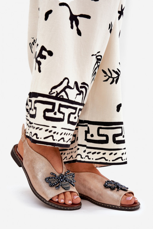 Sparkling Women's Sandals With Decoration Flat Pink Gold Russona Sparkling Women's Sandals With Decoration Flat Pink Gold Russona