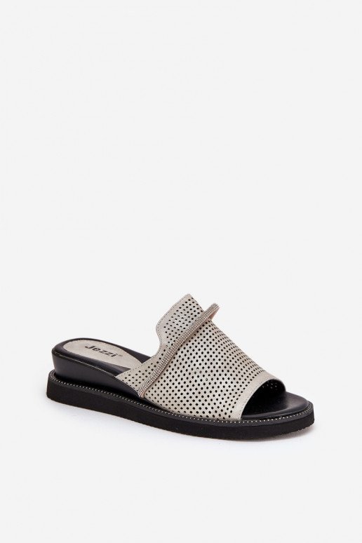 Womens wedge sandals with decorative strap silver Teriwes