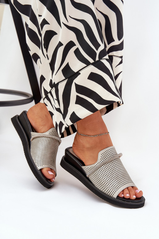 Womens wedge sandals with decorative strap silver Teriwes