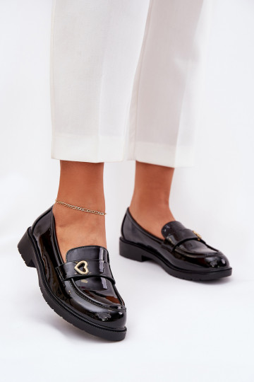 Lacquered Women's Moccasins With Heart Black S.Barski HY51-379 2
