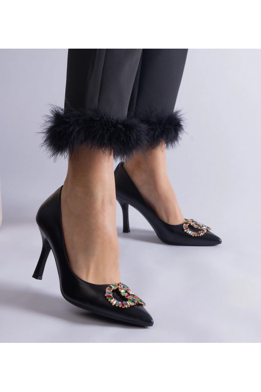 Czarne szpilki zdobione kolorowymi...