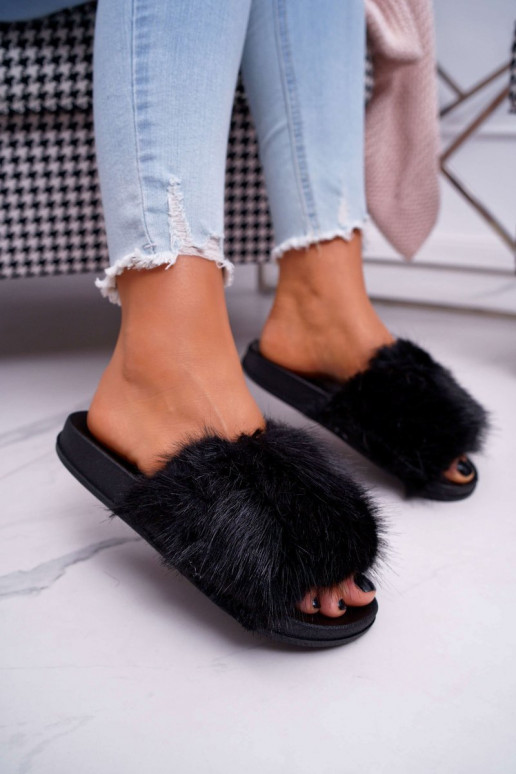 Women's Flip Flops with Fur Black... Women's Flip Flops with Fur Black...