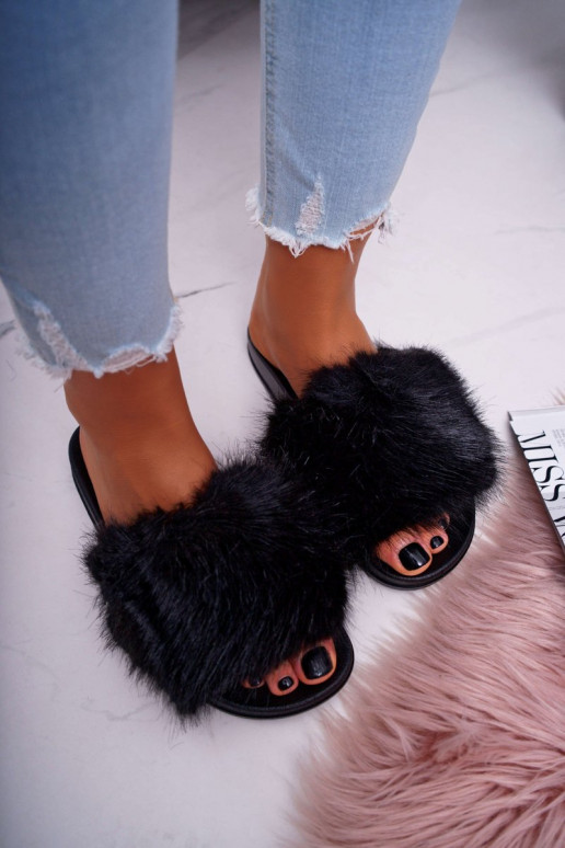 Women's Flip Flops with Fur Black... Women's Flip Flops with Fur Black...