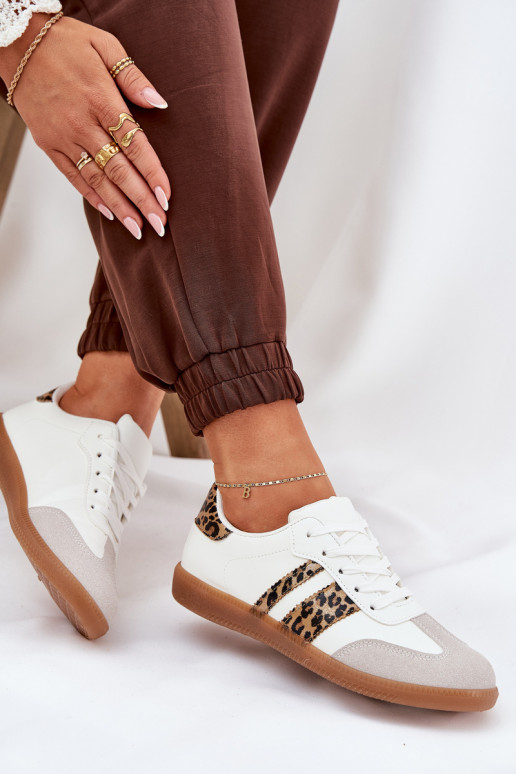 Low Women's Sneakers Made Of Eco Leather Leopard Print White Nonalorin