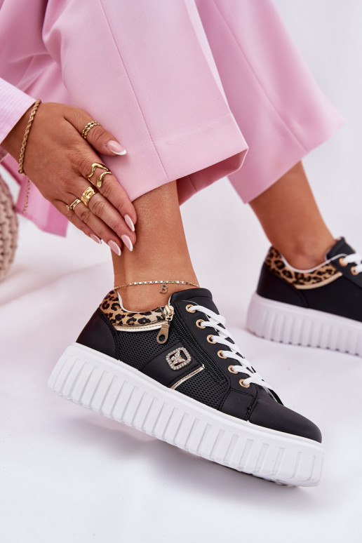 Womens Sports Shoes On Platform Made Of Eco Leather Panther Black Velionna Womens Sports Shoes On Platform Made Of Eco Leather Panther Black Velionna