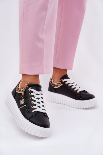 Womens Sports Shoes On Platform Made Of Eco Leather Panther Black Velionna 2