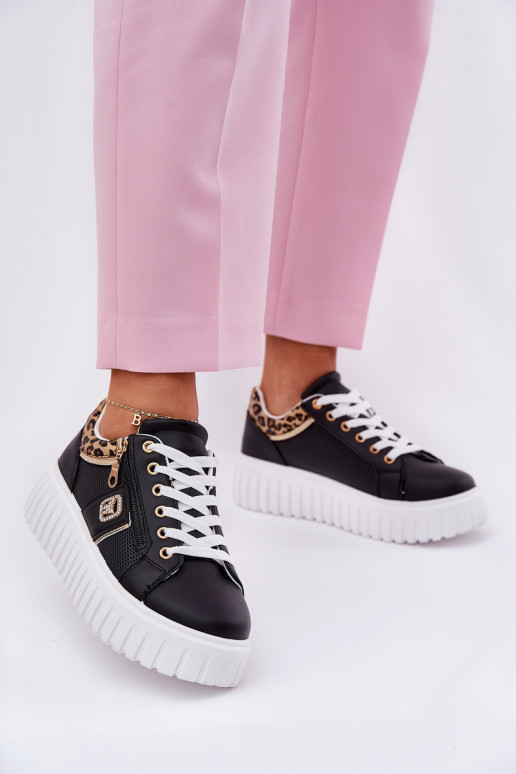 Buty Sportowe Damskie Na Platformie Z Eko Skóry Panterka Czarne Velionna Buty Sportowe Damskie Na Platformie Z Eko Skóry Panterka Czarne Velionna