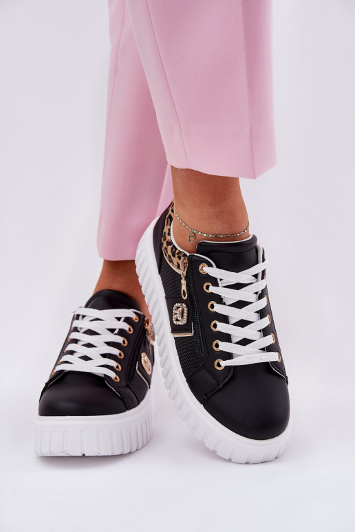 Buty Sportowe Damskie Na Platformie Z Eko Skóry Panterka Czarne Velionna Buty Sportowe Damskie Na Platformie Z Eko Skóry Panterka Czarne Velionna