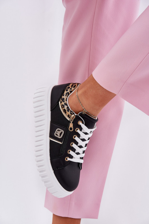 Buty Sportowe Damskie Na Platformie Z Eko Skóry Panterka Czarne Velionna Buty Sportowe Damskie Na Platformie Z Eko Skóry Panterka Czarne Velionna