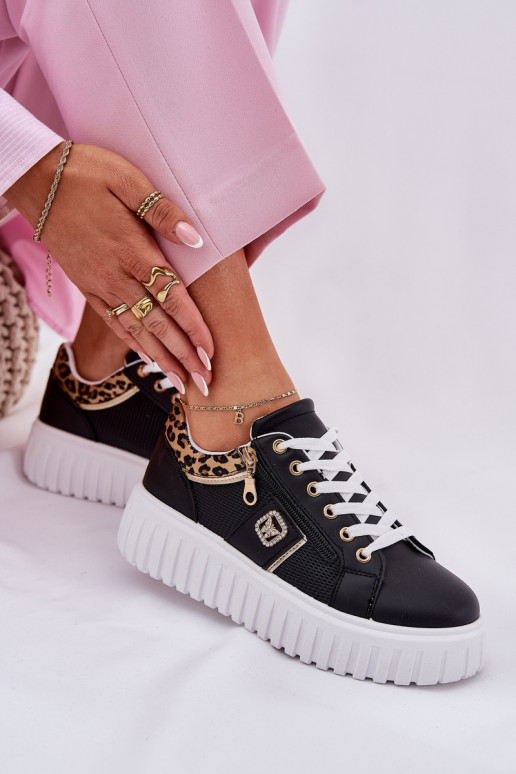 Womens Sports Shoes On Platform Made Of Eco Leather Panther Black Velionna Womens Sports Shoes On Platform Made Of Eco Leather Panther Black Velionna