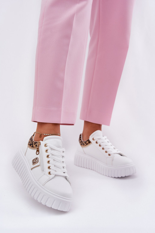 Women's Sports Shoes On Platform Made Of Eco Leather Panther White Velionna Women's Sports Shoes On Platform Made Of Eco Leather Panther White Velionna