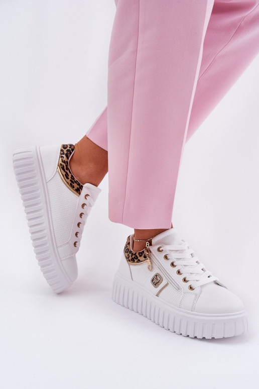 Women's Sports Shoes On Platform Made Of Eco Leather Panther White Velionna Women's Sports Shoes On Platform Made Of Eco Leather Panther White Velionna