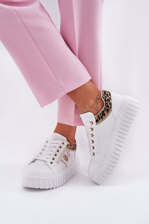 Women's Sports Shoes On Platform Made Of Eco Leather Panther White Velionna Women's Sports Shoes On Platform Made Of Eco Leather Panther White Velionna