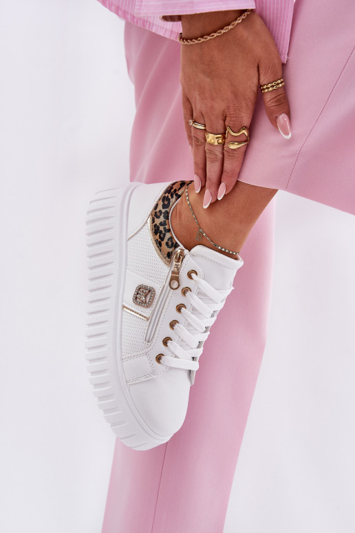 Women's Sports Shoes On Platform Made Of Eco Leather Panther White Velionna Women's Sports Shoes On Platform Made Of Eco Leather Panther White Velionna