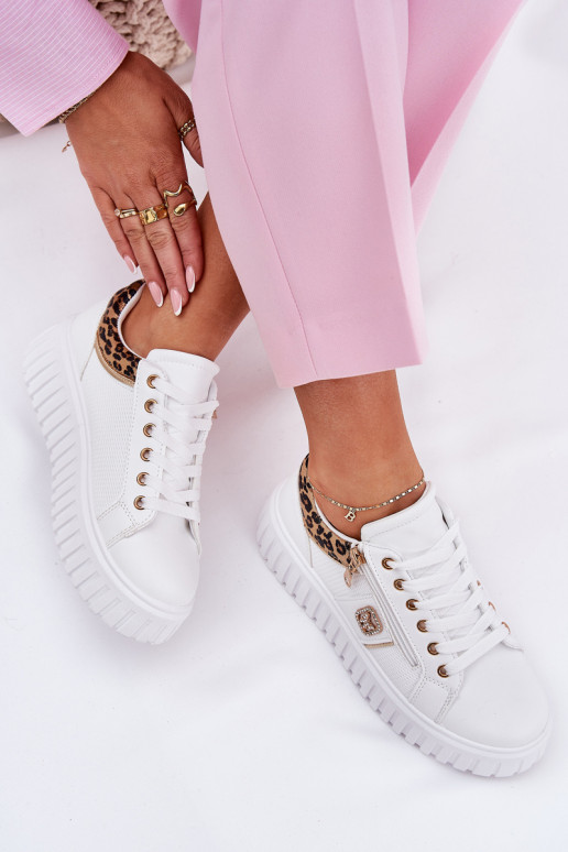 Women's Sports Shoes On Platform Made Of Eco Leather Panther White Velionna Women's Sports Shoes On Platform Made Of Eco Leather Panther White Velionna